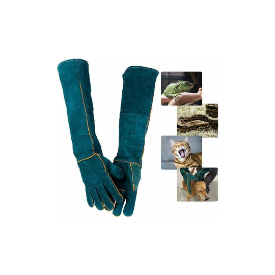Pet Handling Gloves, Safety Leather Work Gloves for Bathing, Grooming, Handling Dog, Cat, Bird, Snake, Lizard, Reptile - Protective Gloves
