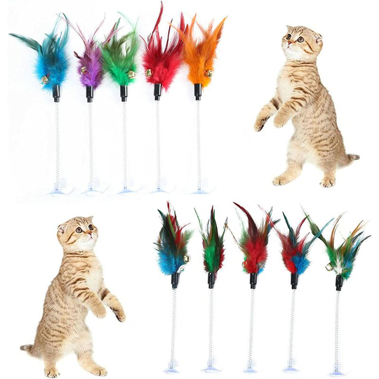 10 Pieces Kitten Wand with Bell Cat Wand Toys Feather Teases Retractable Toy Interactive Game Feather Toys Cat Toy, for Indoor Adult Cats and Kittens