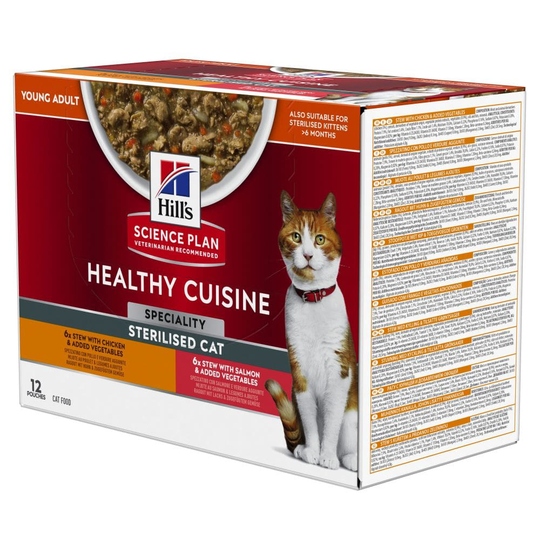 12 x 80g Hill's Science Plan Adult Feline Healthy Cuisine - 9 + 3 Free!* - Sterilised Chicken & Salmon (12 x 80g)