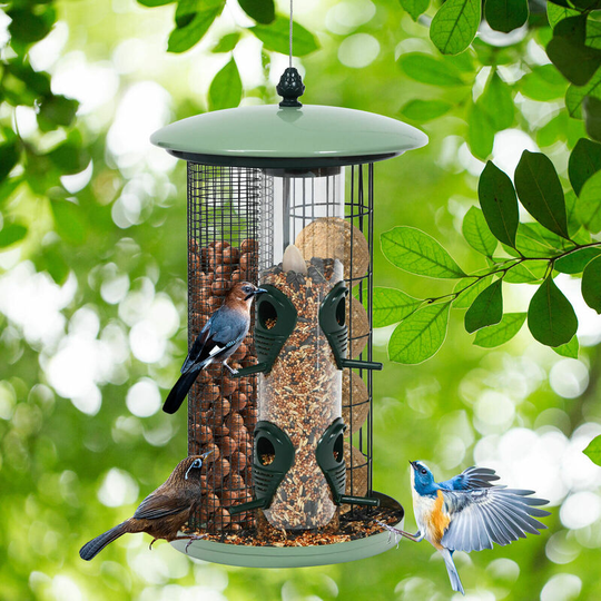 3 in 1 Bird Feeder, Hanging Metal Birds Feeding Station with Detachable Tubes, Steel Wire, Wild Bird Feeders for Seed, Peanuts and Fat Ball - Costway