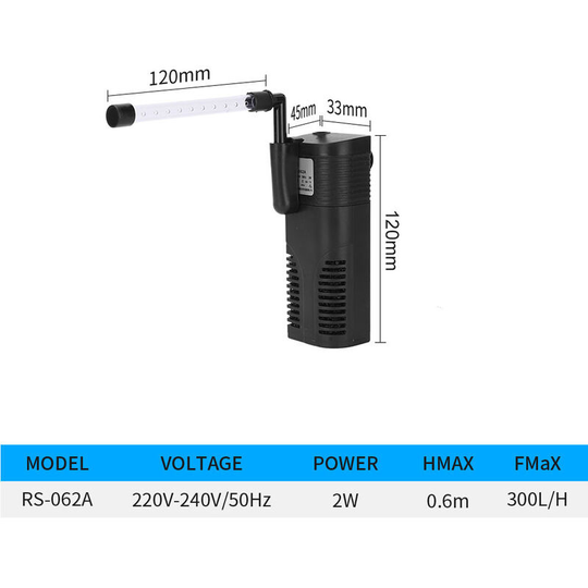 Internal Aquarium Filter with 2W Water Pump 300L / h Flow, Internal Filter for Freshwater Aquarium up to