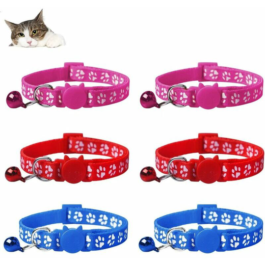 Monly - Cat Anti-Choke Collar for Kitten Puppy Reflective Adjustable with Bell and Safety Buckle Cute Multicolor Pet Accessories (A6)