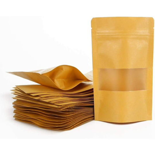 Sun Flowergb - 50 StĂ¼ck12 x 20 cm Kraft Paper Bag with Window, Kraft Food Bag, Kraft Pouch, Reusable and Airtight Kraft Zip Bag for Packing Seeds and