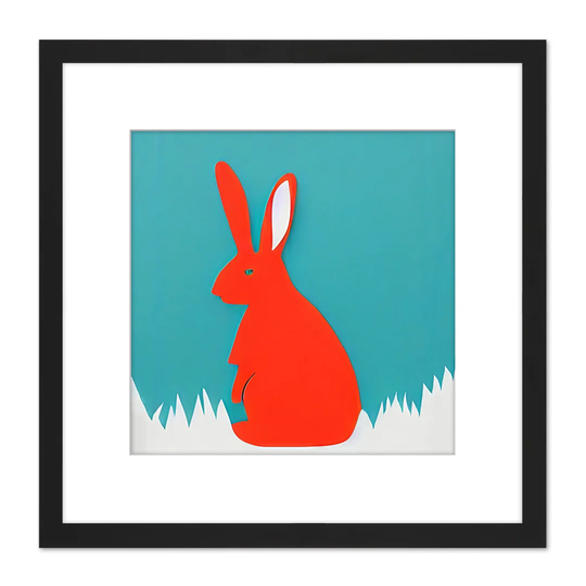 Simple Coral Red Bunny Rabbit on Teal - Picture Frame Graphic Art