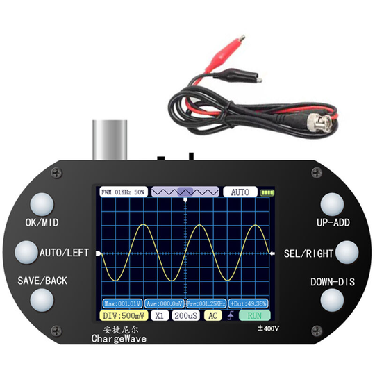 Asupermall - Handheld Oscilloscope 320*240 Resolution 2.4inch tft Display 2.5MHz Sample Rate 500KHz Bandwidth Oscillometer,