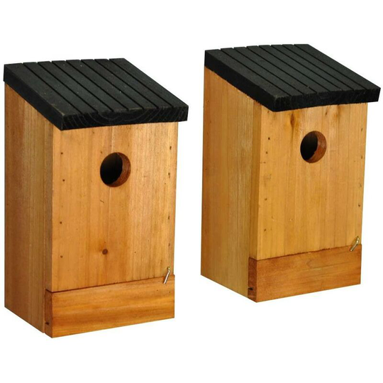 Traditional Wooden Bird Nest Box Birdhouses with Removable Bases (Set of 2)