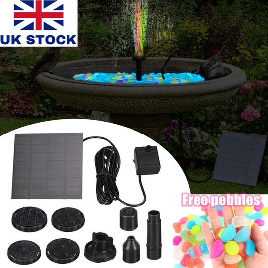 (Only Square Solar Fountain) Solar Fountain Pump with LED light and 30PCS Colorful Glowing Pebbles, Floating Fountain Pump for Bird Bath, FishTank, Po