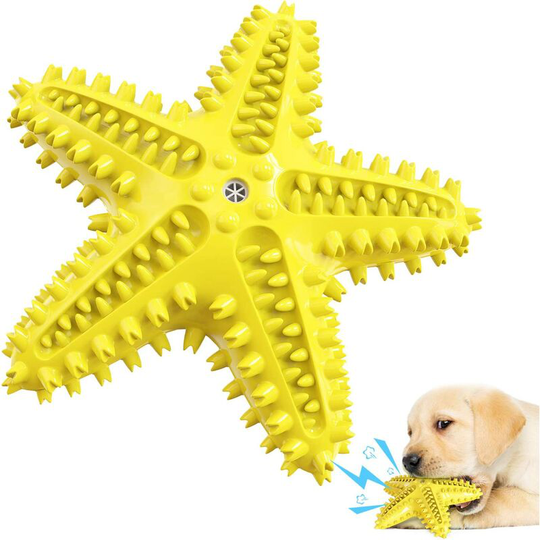 Cleanable Dog Toy, Dog Toothbrush Toys for Aggressive Chewing, Interactive Dog Toy, Squeaky Dog Toy for Cleaning Teeth, Starfish, (Yellow
