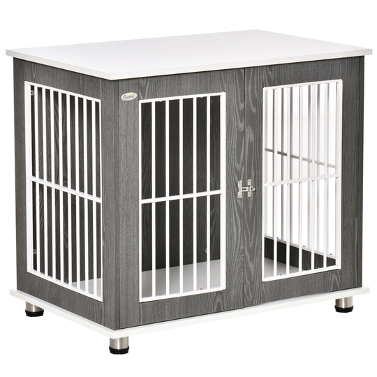PawHut Modern Dog Crate Pet Kennel Cage w/ Lockable Door, Grey & White