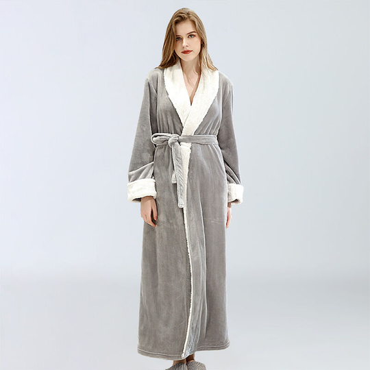 Ilovemilan - Women's bathrobe Autumn and winter Yupao embroidered logo beauty salon spa sweat shop pajamas nightgown, grey, l
