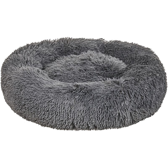 Pet Donut Bed Grey Polyester Round Dog Cat Plushy Furry Cuddler Cushion Kulu - Grey