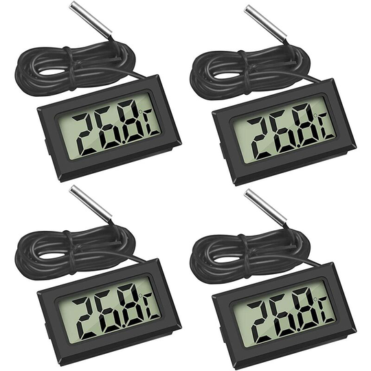 Mini Digital lcd Thermometer Temperature with Temperature Probe Sensor Tester for Refrigerator Freezers Aquarium (4X Black)