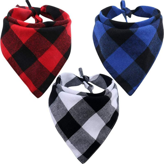 Dog Bandana, 3-Piece Adjustable Classic Triangle Plaid Cotton Pet Cloth Bandana for Small, Medium, and Large Cats and Dogs