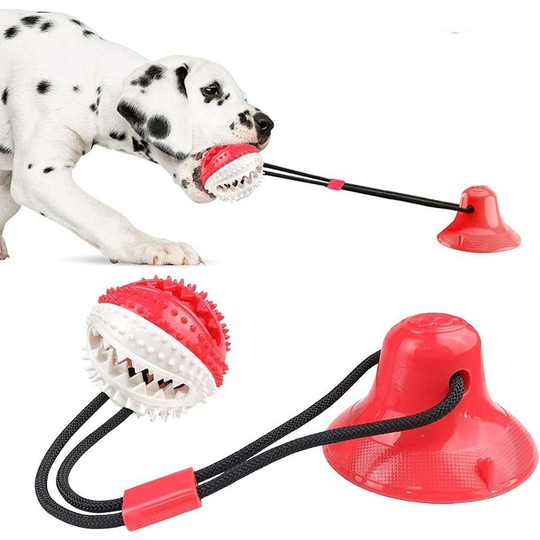 Multifunctional Pet Molar Toy, Dog Rope Toy with Suction Cup, Pet Toy Cleaning Ball, Suction Cup Chew Toy (Red White)