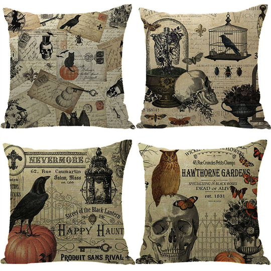 Halloween Pillow Covers 18x18 Inch Set of 4 Trick or Treat Pillow Covers Case for Couch Halloween Decorations(Skeletons)