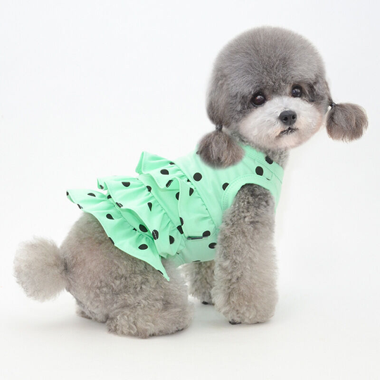 Pet clothes spring and summer puppy clothes pet shirt dog shirt cat clothes kitten clothes teddy clothes polka dot cake dress - green (m) back length