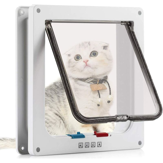 Cat Door with Magnetic 4 Way, Pet Door for Cats and Small Dogs, Cat Door with Tunnel (M-19.7x19x5.5 cm, White)