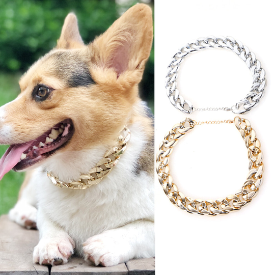 (Golden) Adjustment Pet Dog Puppy Plastic Training Collar Chain Necklace Neck Accessories