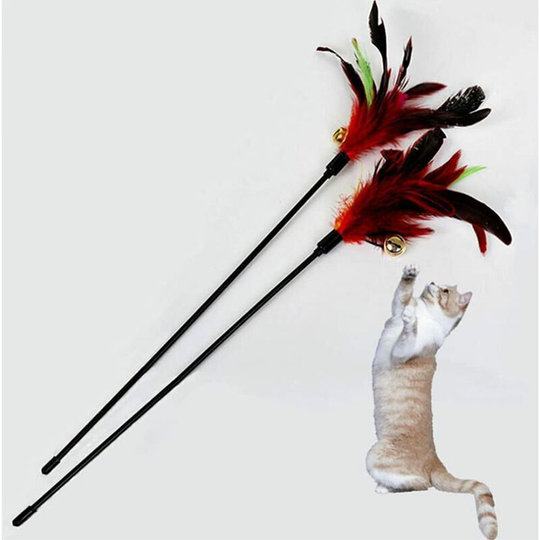 Feather Teaser Cat Toy,Pet Interactive Feather Wand with Bell Kitten Play Sticks Wand Rod Cat Feather Toy 1PC Useful and Durable Convenient And