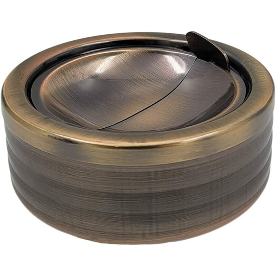 Perle Rare - Smokeless Classic Metal Ashtray with Lid for Cigarettes - Golden and Silver Windproof Outdoor Ashtrays for Patio, Outdoor, Indoor,