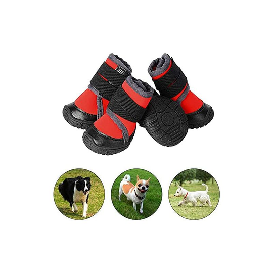 Dog shoes, 4pcs non-slip dog boots with adjustable strap dog boots for small and medium dogs, easy to wear dog pad protector - red s