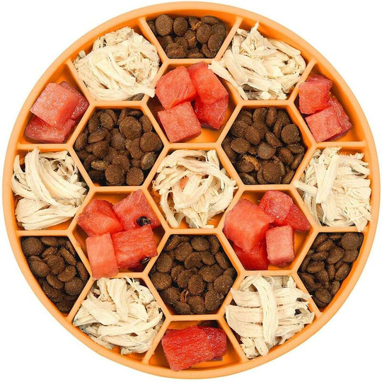 Slow Feeding Dog Bowls, Anti Gulping Honeycombs Dog with Bottom Suction Cup, Non-slip Puzzle for Dogs Silicone Feeding Pets and Cat