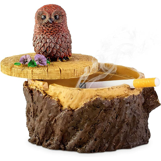 Perle Rare - Cigarette Holder with Lid Cute Vivid Forest Animal Ashtray Holder for Indoor and Outdoor-Owl