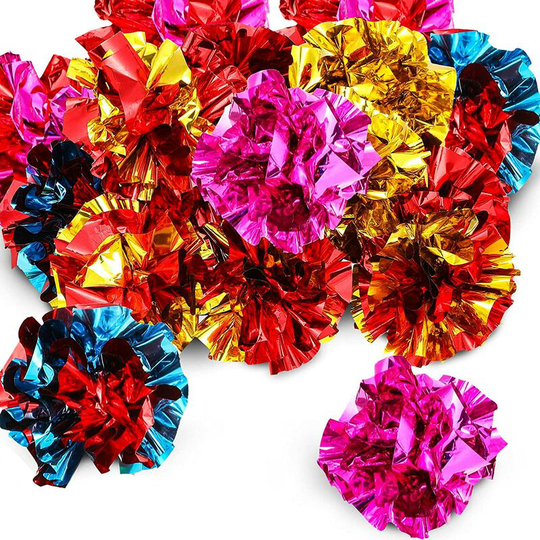 60 Piece Assorted Color Mylar Crinkle Balls Shiny Kitten Foil Balls Interactive Crinkle Cat Toy Balls Independent Kitten Toys for Cats Kittens