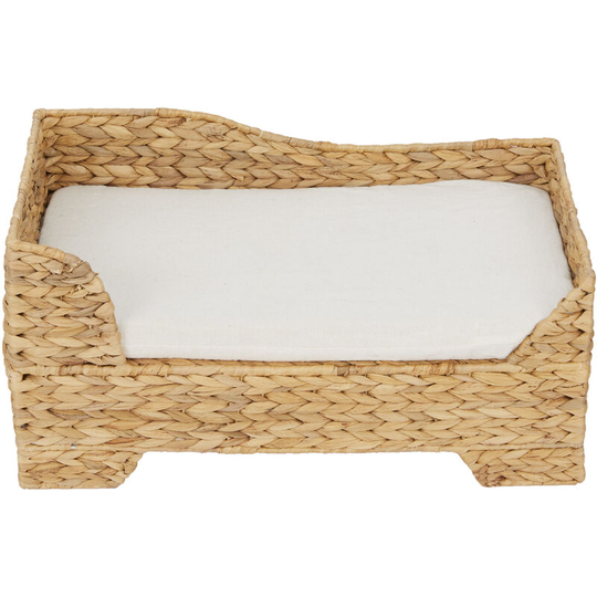 Teamson Pets - Indoor Wicker Cat or Small Dog Raised Bed, Elevated Lounger with Removable Washable Cushion, Tan, Neith Collection ST-N10002-UK