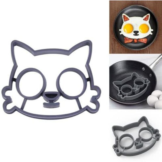 Set of 2 Rabbit Skull People Sun Shapes Nonstick Food Grade Silicone Fried Egg Mold Pancake Rings Baking Tools, Egg Omelette Mould-In Cat