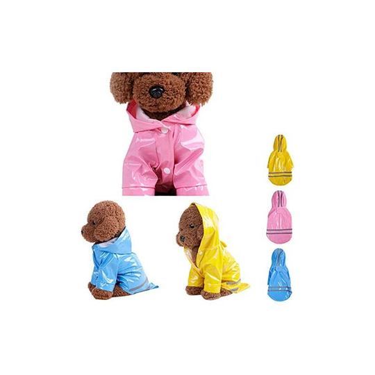 Outdoor Pet Raincoat with Waterproof Hood Jacket PU Reflective Raincoat Cat Clothes Cat Clothes, 3 Pack (Blue/Yellow/Pink)