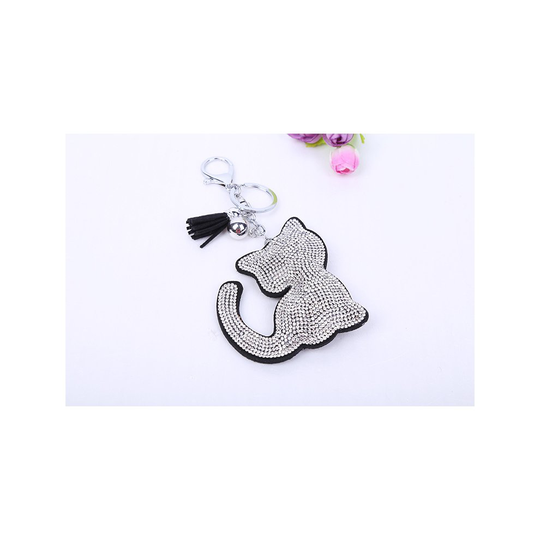 Cute Kitten Cats Leather Crystal Diamante Rhinestone Bag Charms Handbag Keyrings Pendant Key Chain Black And White Cat