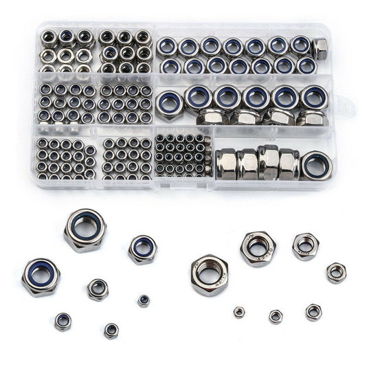 Betterlifegb - 170 Pcs Lock Nuts Stainless Steel Locknut, 7 Sizes M3-M12 Nylon Insert Hex Nut Set with Durable Assortment Box, M3 M4 M5 M6 M8 M10 M12