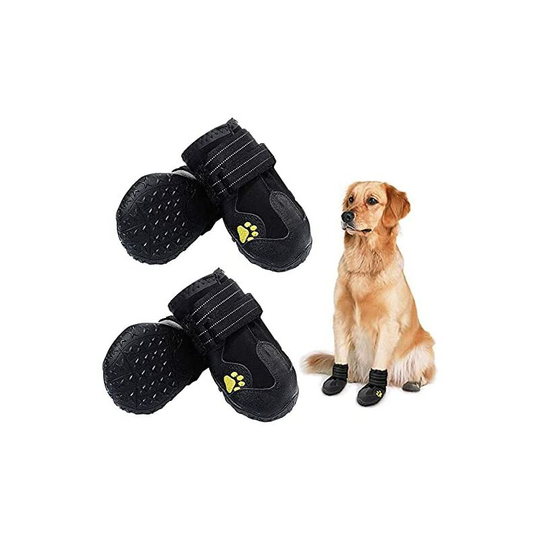 Soekavia - Dog Boots, Waterproof Boots for Dogs, Dog Booties with Anti-Slip Sole Reflective Straps, Outdoor Dog Shoes for Medium Large Dogs (Black