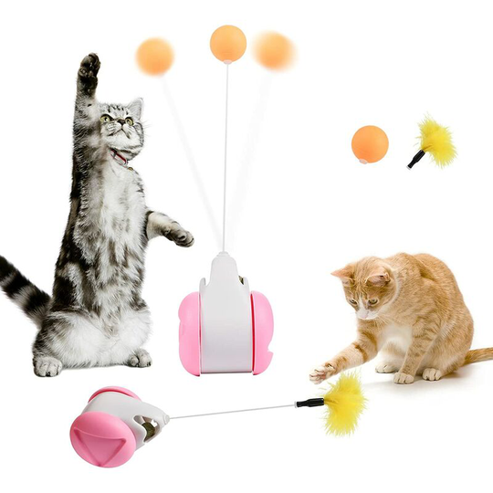 Feather Toys Interactive Cat Toy, Cat Toys, Balance Swing Cat Toys, 360° Rotating Toy with Catnip, Pet Training Toy (Pink)