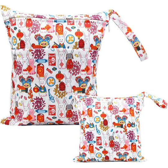Diaper Bags 2 Pack Baby Waterproof Reusable Cloth Diaper Bags, Nappy Bag, Hanging Diaper Bag Waterproof Washable Reusable Organizer - Red Rabbit