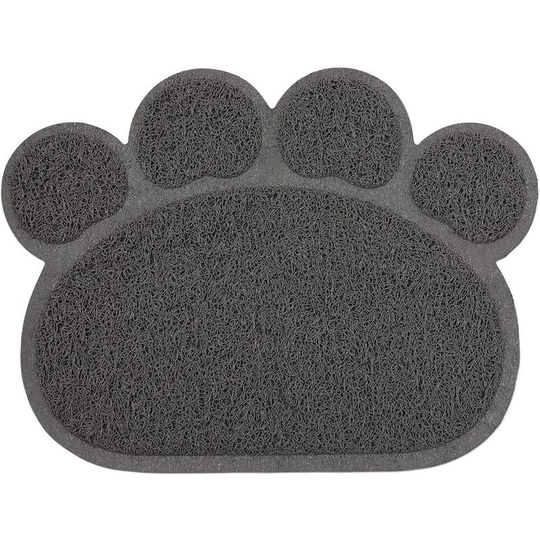 Cat Litter Mat - Non-Slip Paw-Shape Feeding / Water Place Mat for Dogs, Pets, Cats, Kitty, 30 x 40 cm, Grey