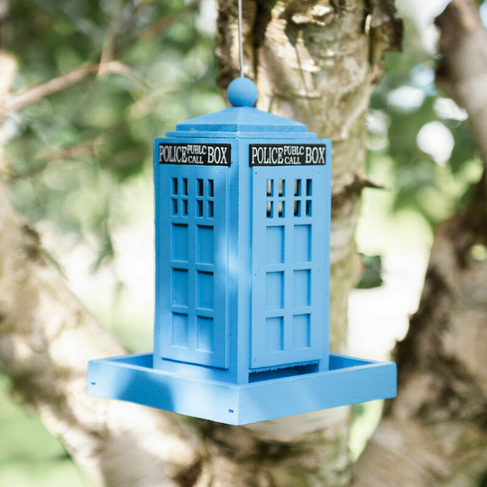 Bird Feeder Wooden Hanging Blue Phone Box Bird Feeder