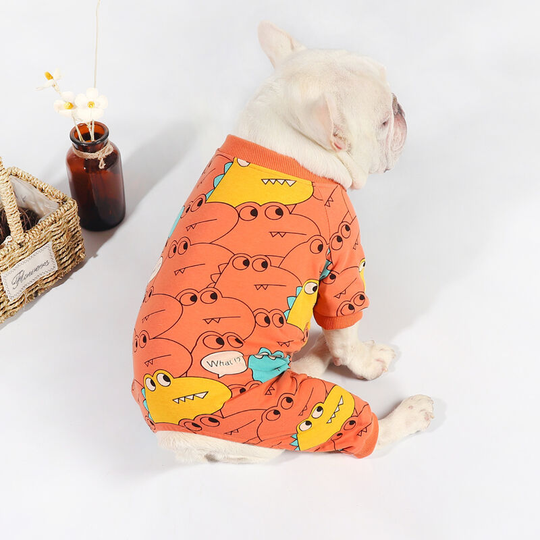 Benobby Kids - Orange Pug Teddy small dog clothes four-legged jumpsuit terry, soft puppy clothes for daily indoor and outdoor use. (m) size: chest 39