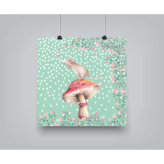 Mouse Animal Flowers Floral - Unframed Graphic Art Print on Paper
