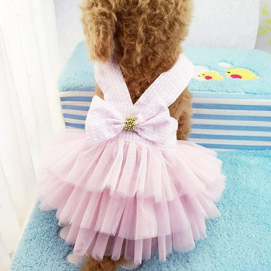 Dog Dresses, Fashion Pet Dog Clothes, Striped Mesh Puppy Dog Princess Dresses(Pink,Medium)