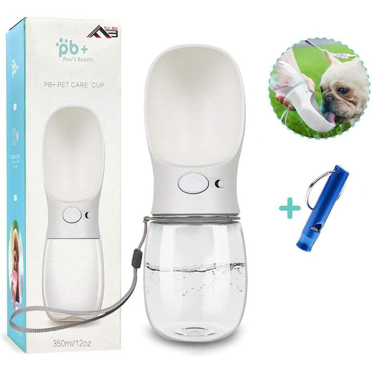 Aougo - Portable Dog Water Bottle, 350ml Portable Dog Water Bottle bpa Free, Leak Proof, Outdoor Pet Drinking, Travel and Hiking (350ml, White)