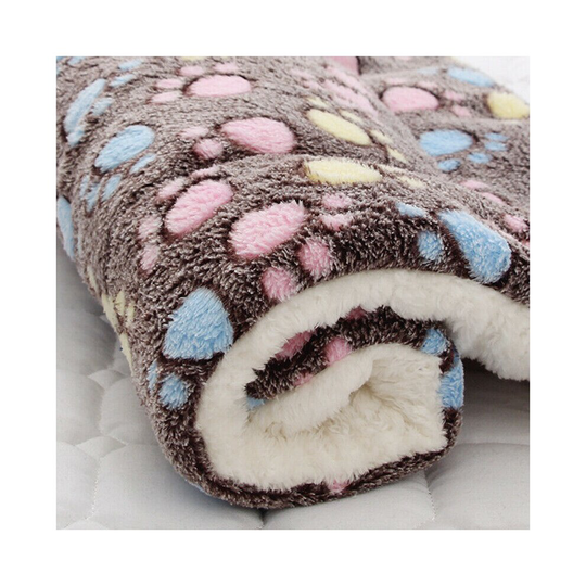 (MultiColour Footprint, 89*68cm) Pet Plush Soft Thicken Blanket Cushion Rug Dog Cat Puppy Mat Warm Sleeping Bed