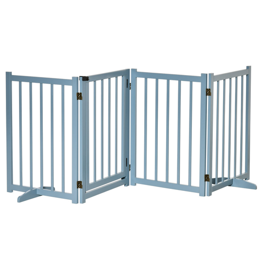 PawHut Freestanding Pet Gate w/ 2 Feet for Doorways Stairs Blue Grey