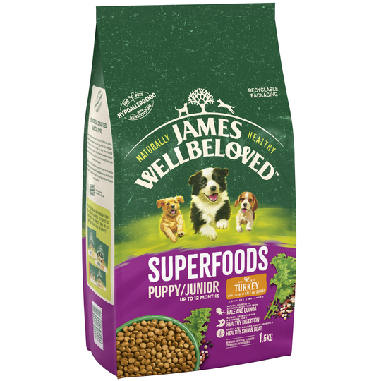 James Wellbeloved Puppy/Junior Superfoods - Turkey with Kale & Quinoa - 1.5kg