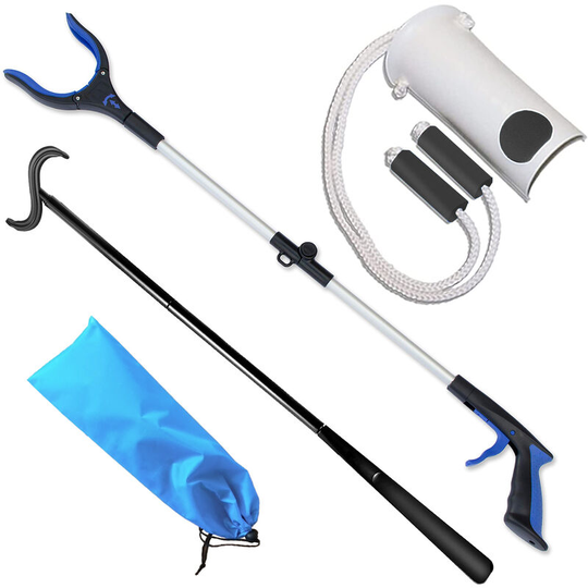 5 in 1 Hip Knee Back Replacement Recovery Kit with 32' Foldable Reacher Grabber, Sock Aid, 35' Long Shoe Horn & Dressing Stick, Storage Bag, Portable