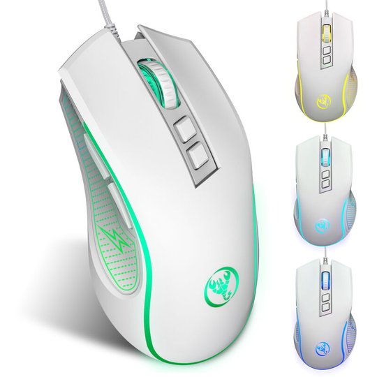 Hxsj - X100 Wired Gaming Mouse Ergonomic Gaming Office Mouse 7-color Breathing Light Effect 4-gear Adjustable dpi White,White - White