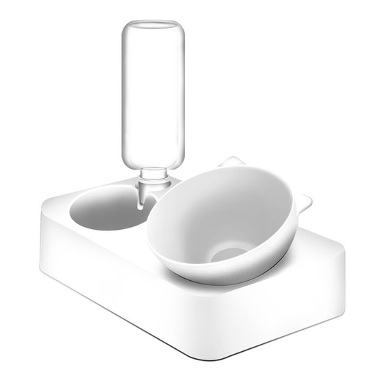 2 in 1 Cat Bowl, Double Cat Bowls, Double Raised Cat Bowl, Sloped Steel Cat Bowl Automatic Water Storage