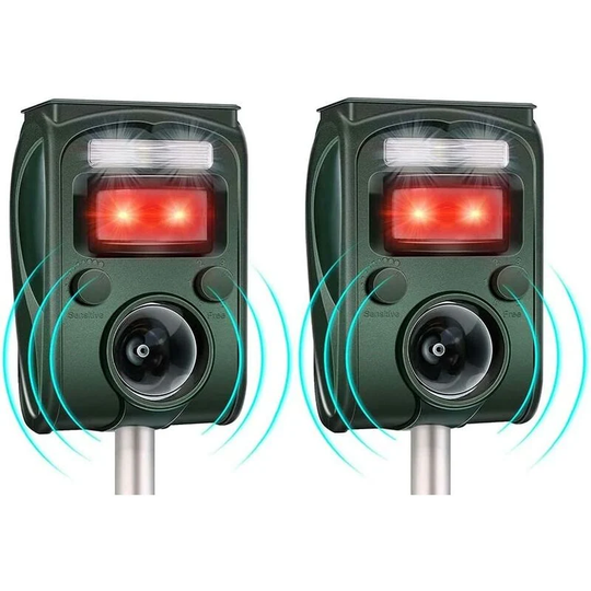 2X Solar Powered Ultrasonic Cat Repeller & Usb Charging, Waterproof, With Powerful Led Light, Animal Repeller For Garden/Yard, Effective Against