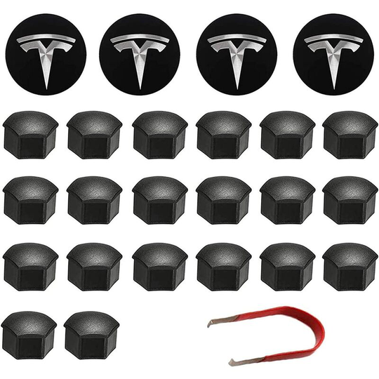 Car Wheel Nut Cover Center Hub Cap with Removal Tool for Tesla Model 3, sx (Black)